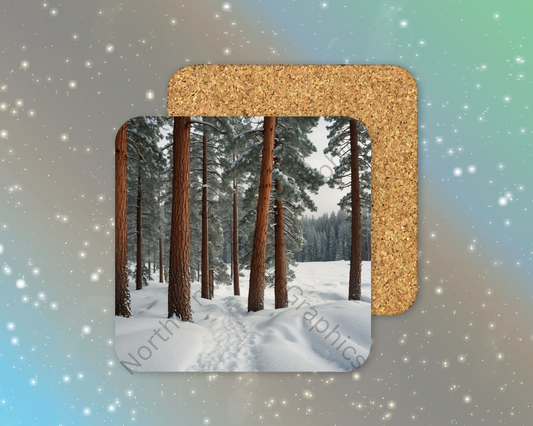 Footprints Through the Pines Winter Square Coaster