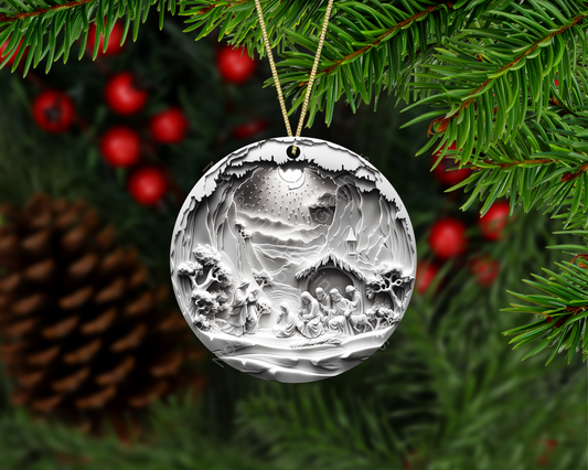 Silent Night – Moonlit Nativity (Monochrome Edition) Christmas Ornament