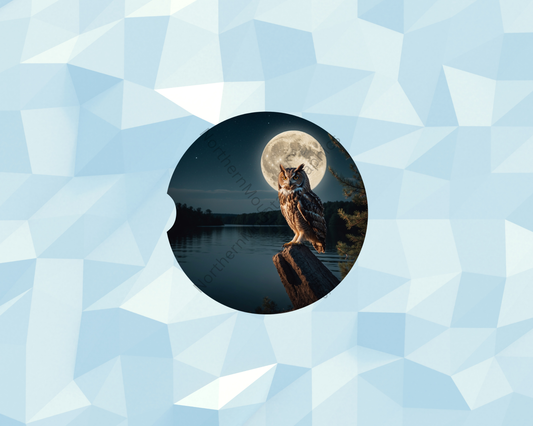 Moonlit Lake Owl Watcher Car Coaster