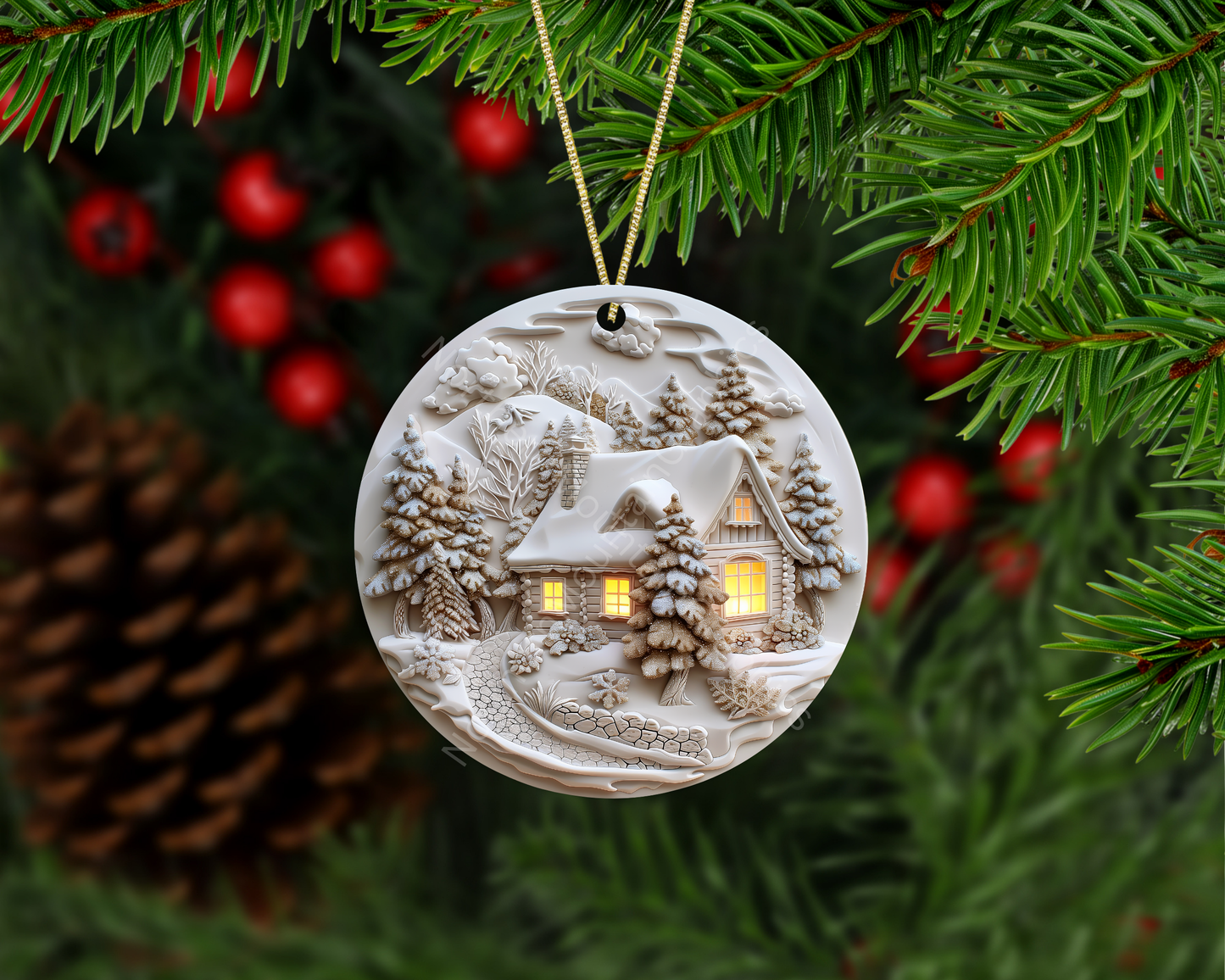Warm Lights of the Winter Lodge Christmas Ornament