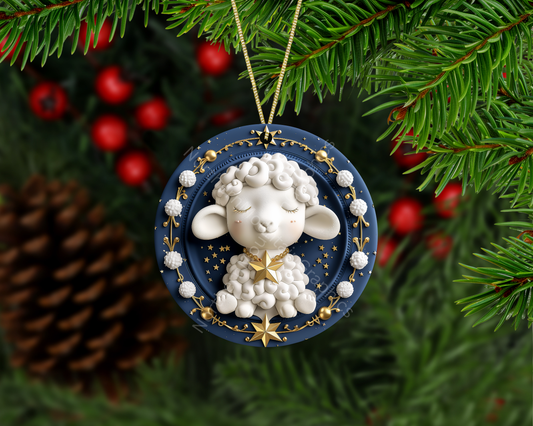 Baby Lamb Sleeping with Stars Christmas Ornament