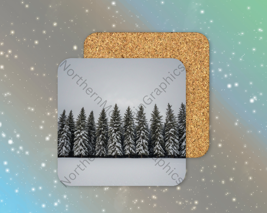 Silent Evergreen Line Winter Square Coaster