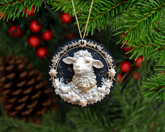 Sheep with Stars Christmas Ornament