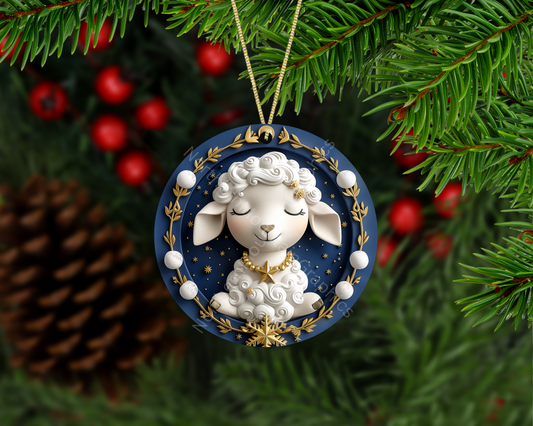 Lamb with Gold Necklace Christmas Ornament