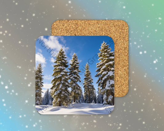 Blue-Sky Pines Winter Square Coaster