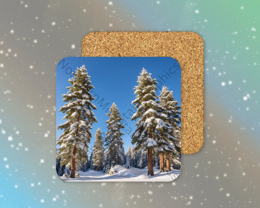 Golden Morning Pines Winter Square Coaster