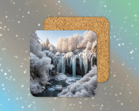 Golden Morning Pines Winter Square Coaster