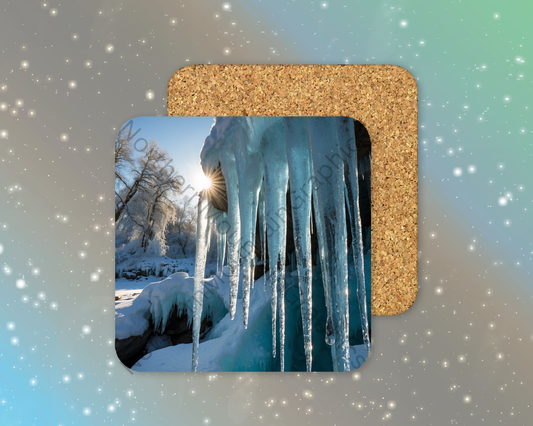 Crystal Icicle Sunrise Winter Square Coaster