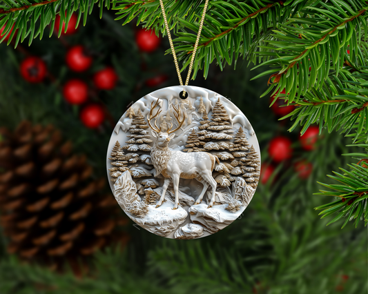 Majestic Reindeer of the Winter Forest Christmas Ornament