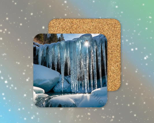 Blue Frost Icicles Winter Square Coaster