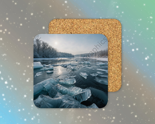 Frozen Lake Winter Square Coaster