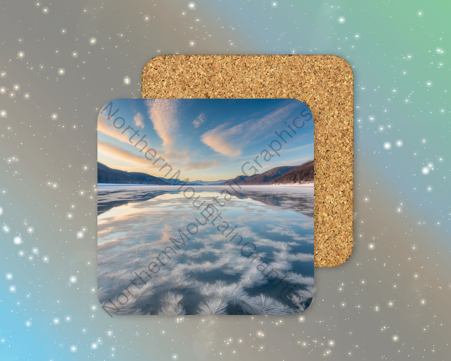 Frozen Lake Reflection Winter Square Coaster