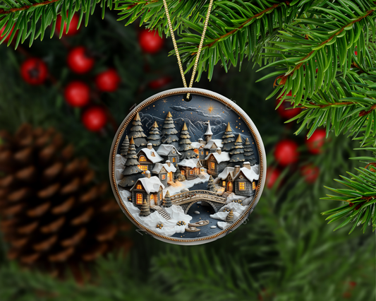 A Winter’s Night by the Bridge Christmas Ornament