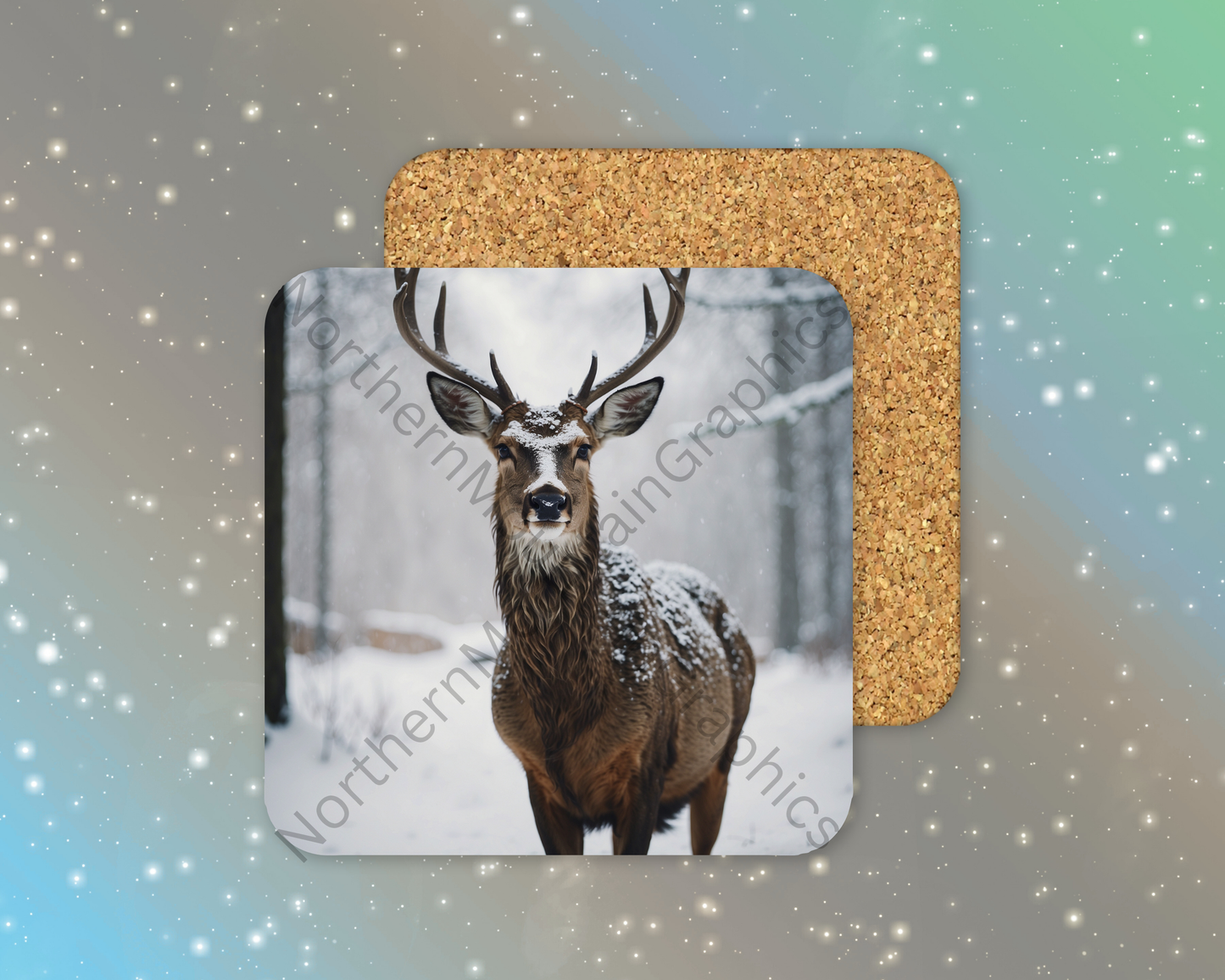 Winter Forest Deer Winter Square Coaster