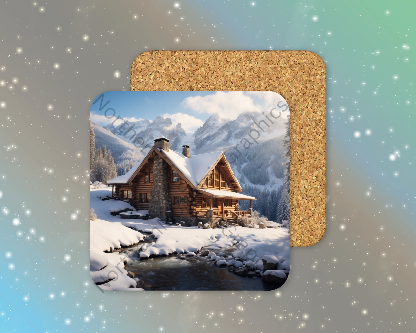 Cozy Cabin in Snow Winter Square Coaster