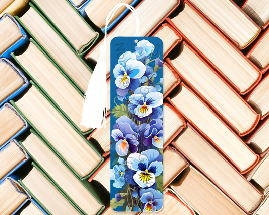 Cool Blue Pansy Floral Bookmark