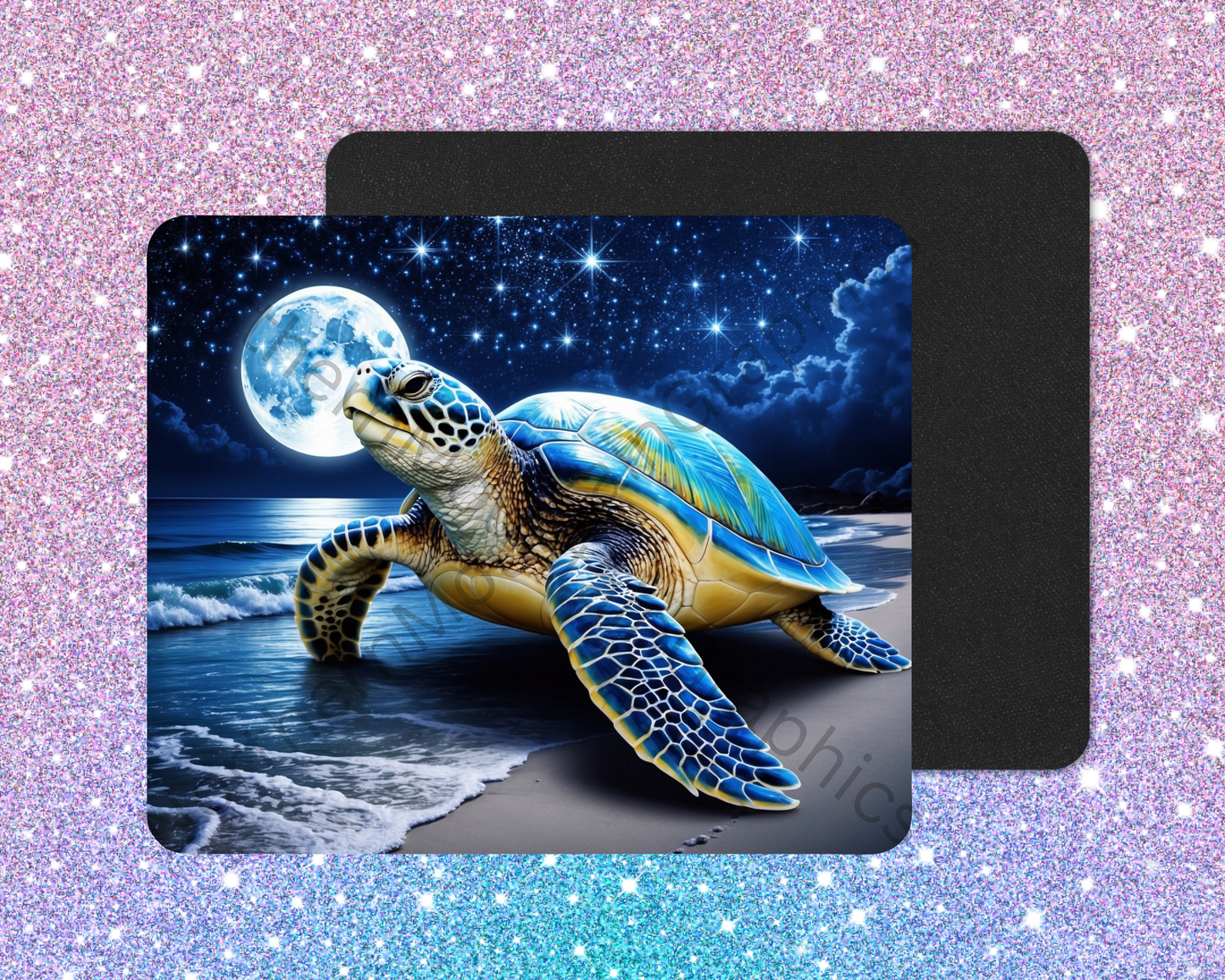 Moonlit Shore Sea Turtle Wanderer Mouse Pad