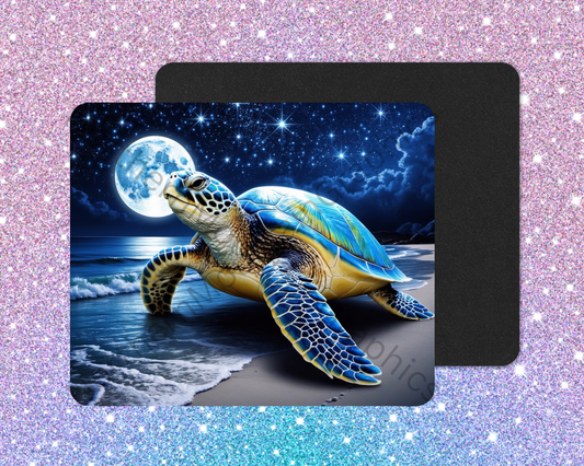 Moonlit Shore Sea Turtle Wanderer Mouse Pad