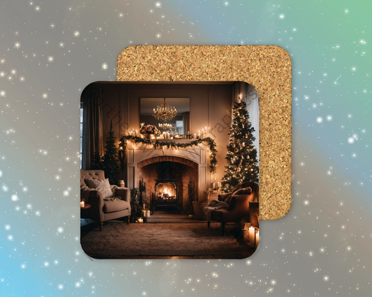 Cozy Christmas Living Room Winter Square Coaster