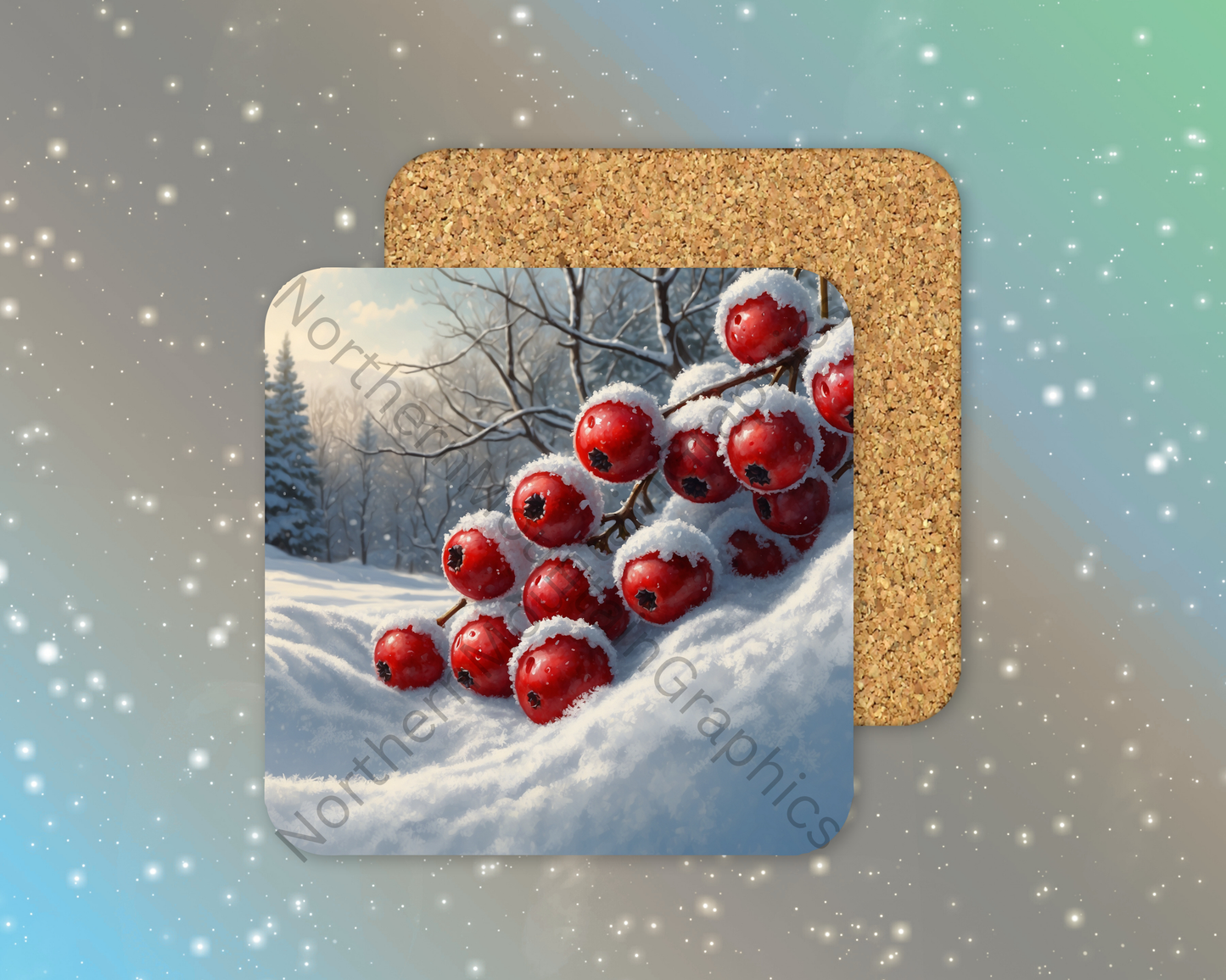 Snow-Covered Red Berries Winter Square Coaster