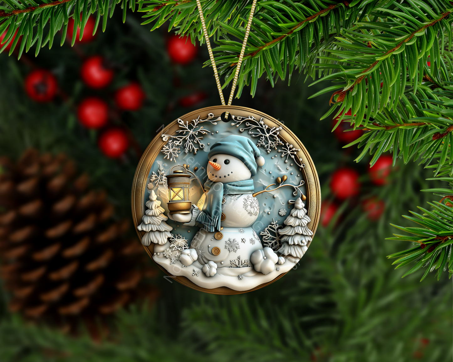 Cozy Snowman with Lantern Christmas Ornament