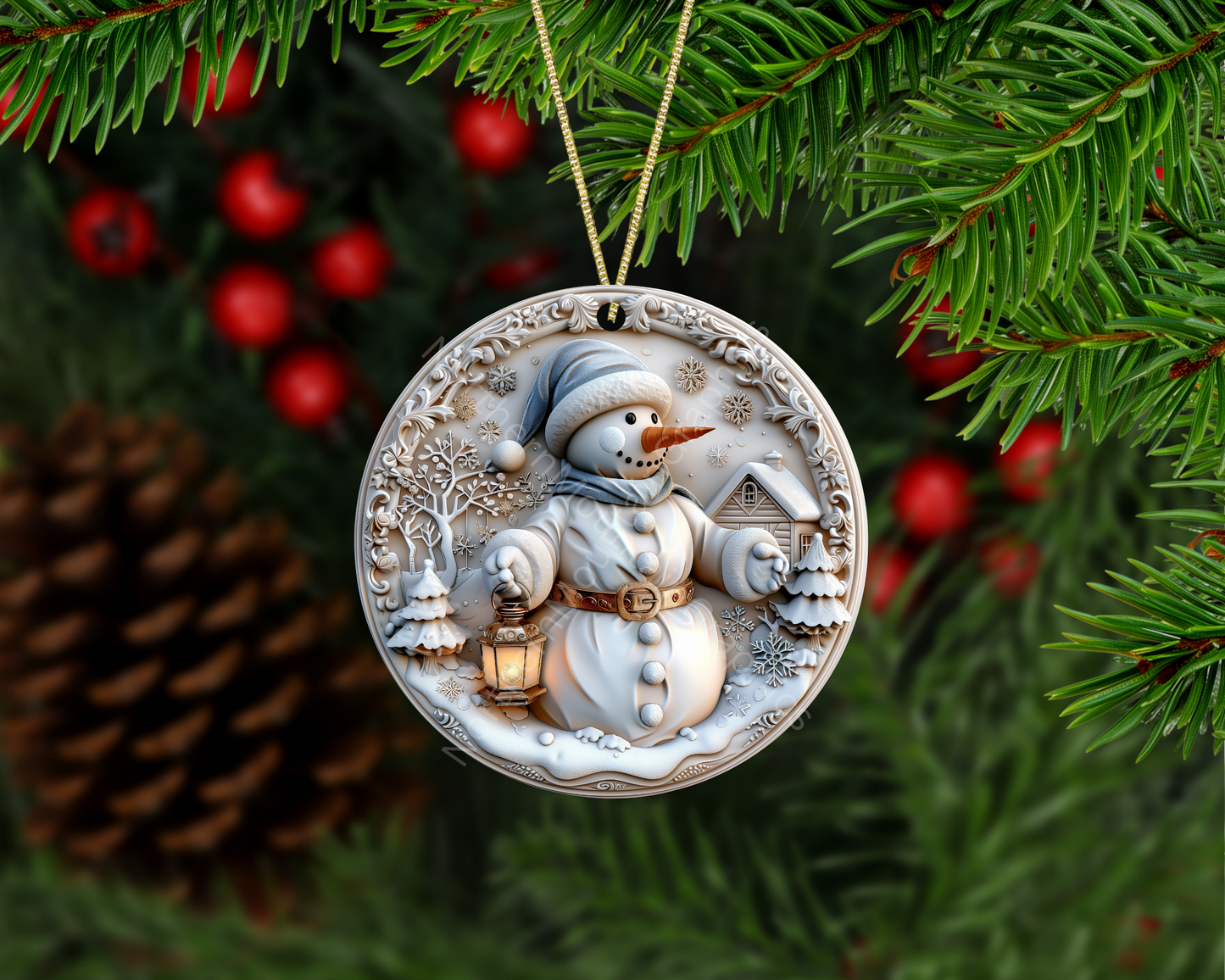 Snowman with Lantern Christmas Ornament