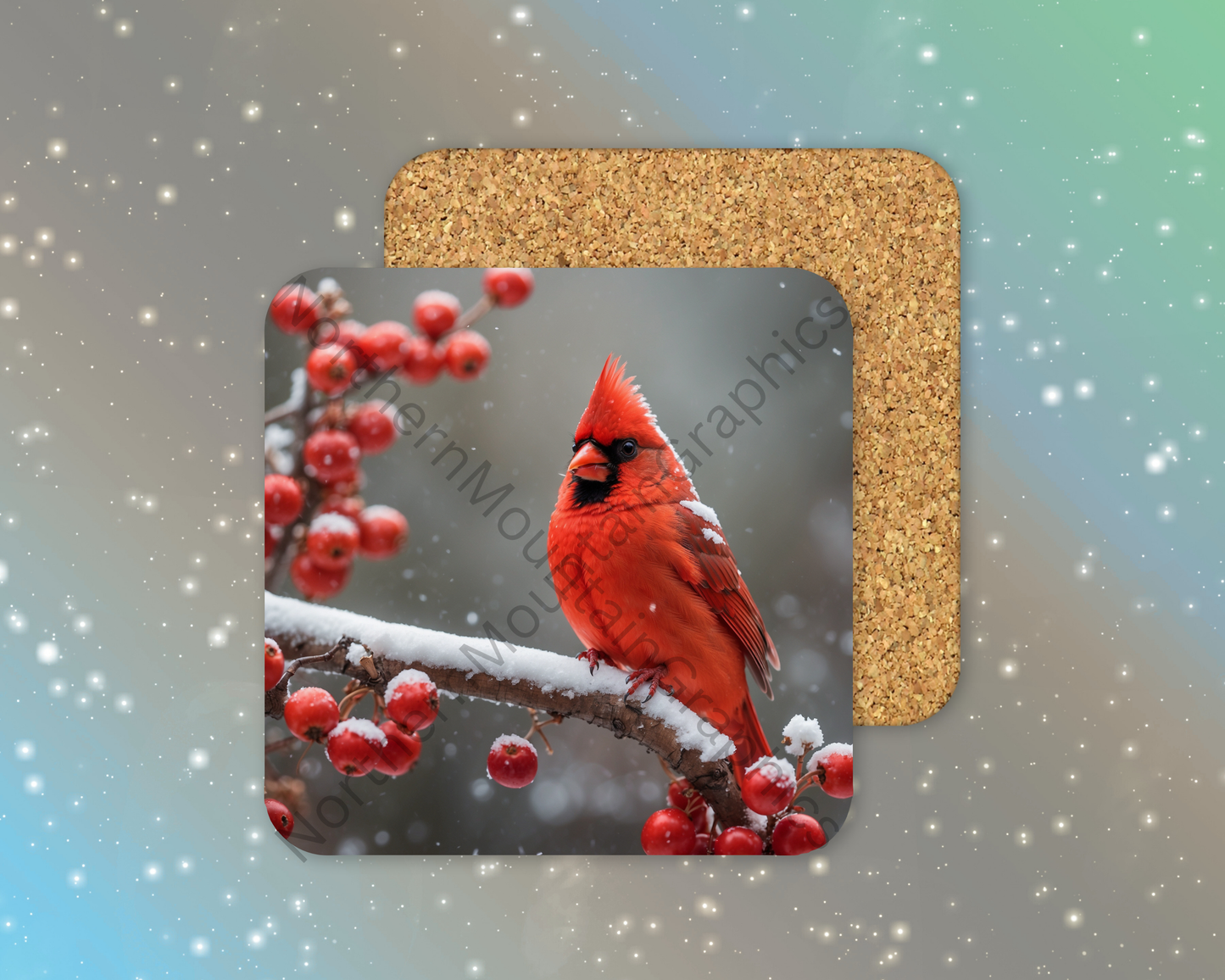 Cardinal in Winter Snow Winter Square Coaster