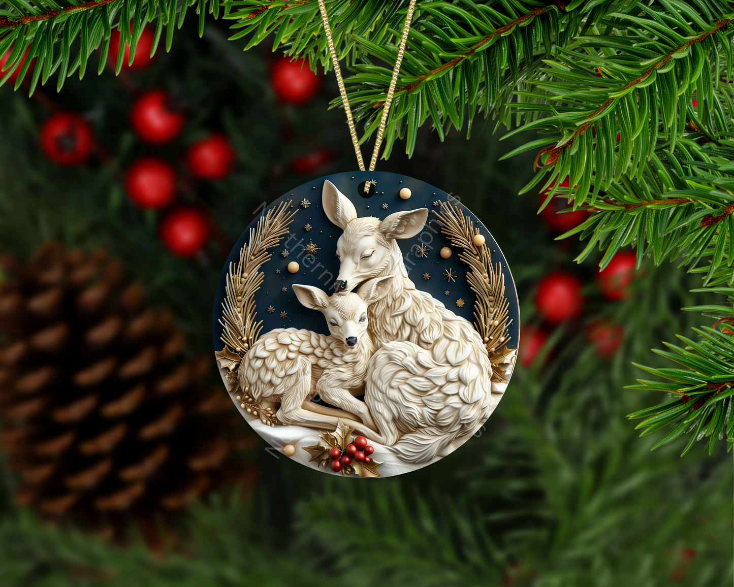 Winter Deer and Fawn Christmas Ornament