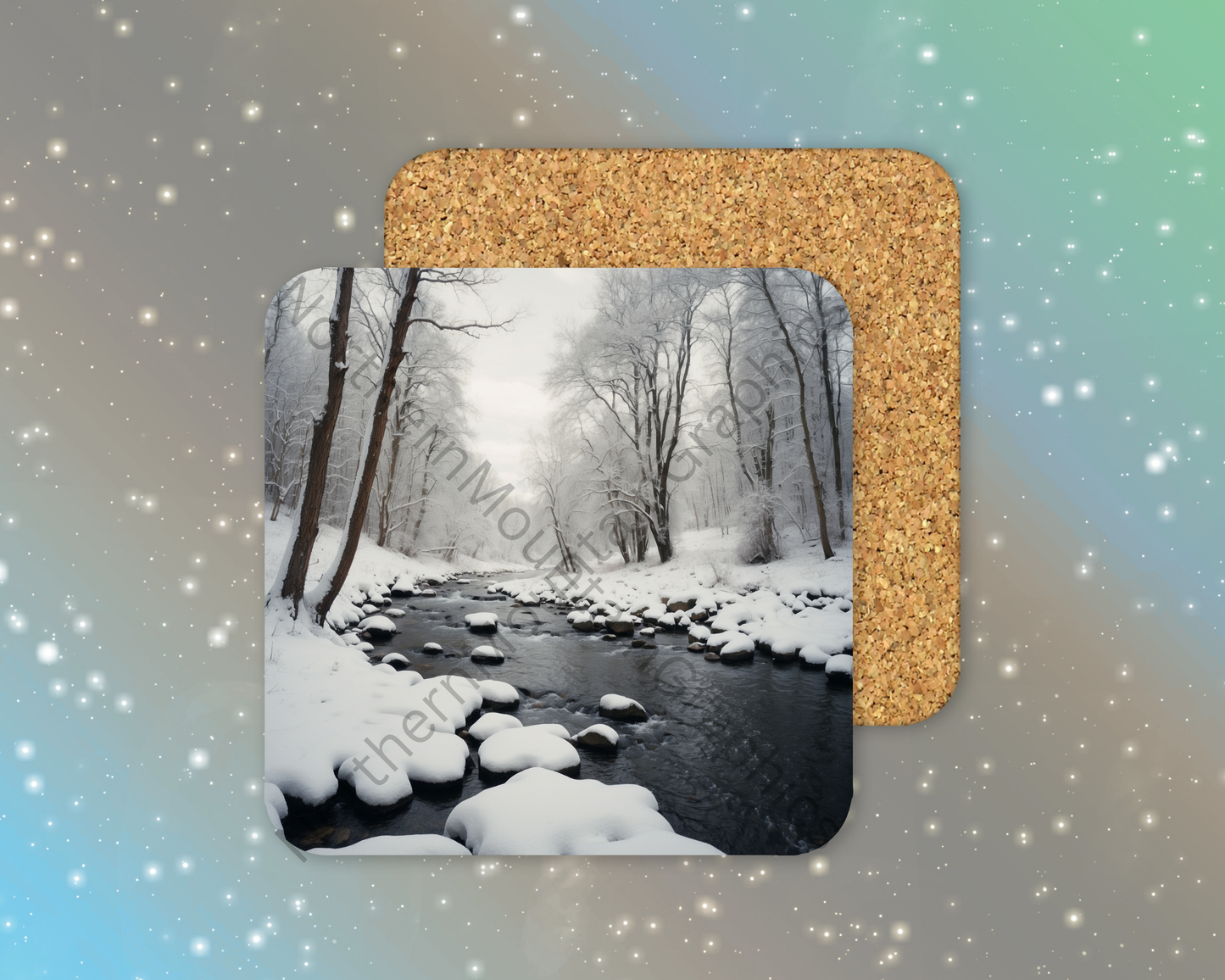 Snowy River Through Forest Winter Square Coaster