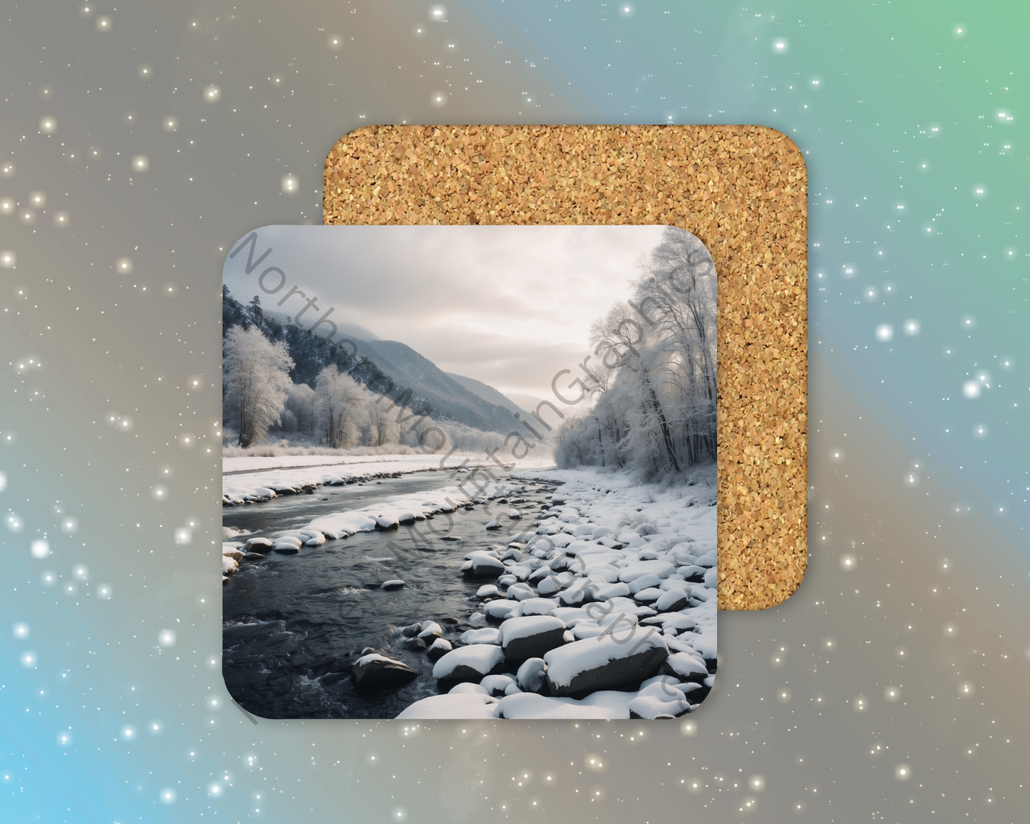 Snowy River Mountain Valley Winter Square Coaster
