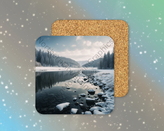 Snowy River Mountain Landscape Winter Square Coaster