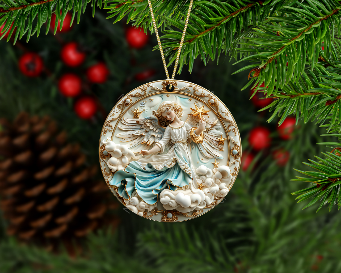 Golden Angel Among the Stars Christmas Ornament