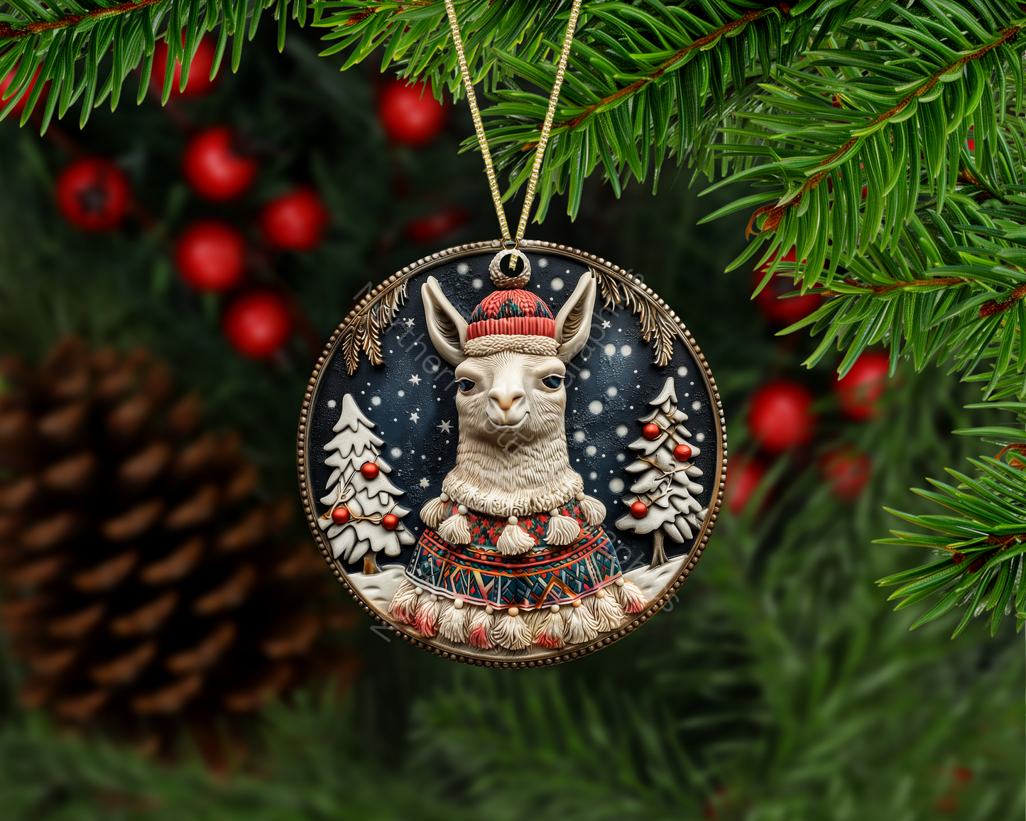 Festive Winter Llama Christmas Ornament