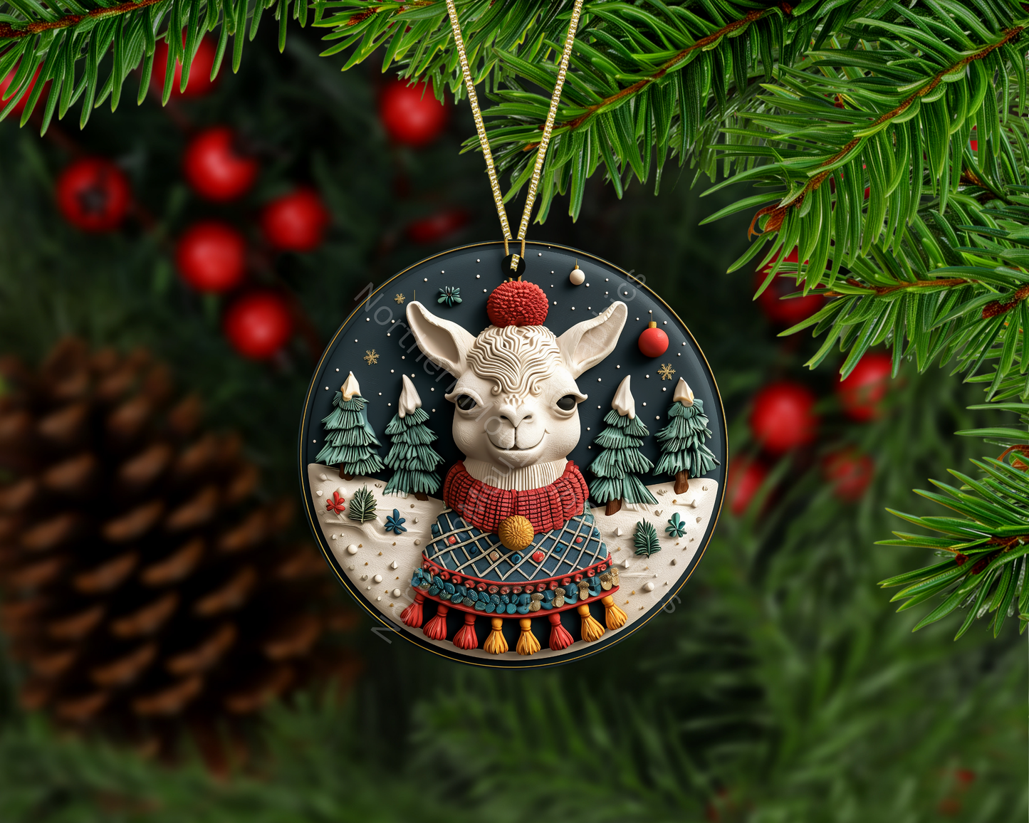 Whimsical Winter Llama Christmas Ornament