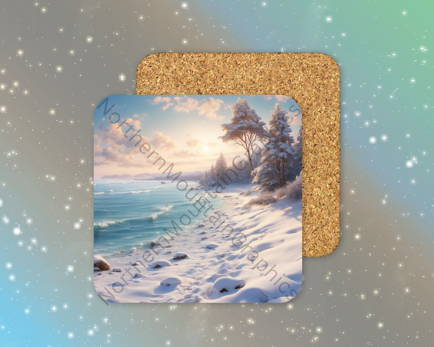 Snowy Beach Winter Sunrise Winter Square Coaster