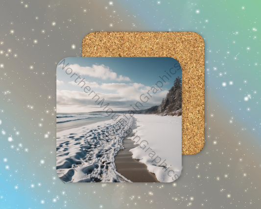 Snow-Covered Winter Beach Winter Square Coaster