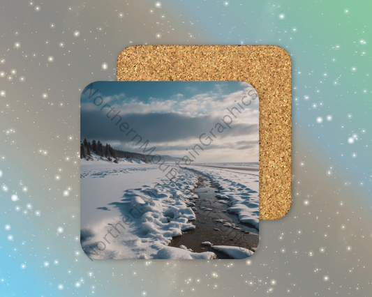 Snowy Coastline Winter Stream Winter Square Coaster