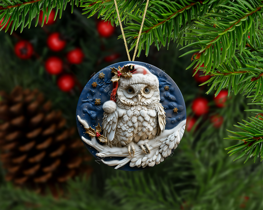 Snowy Christmas Owl Christmas Ornament