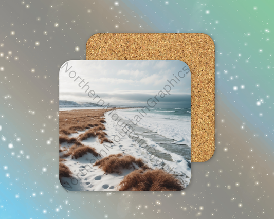 Snowy Coastal Dune Shoreline Winter Square Coaster