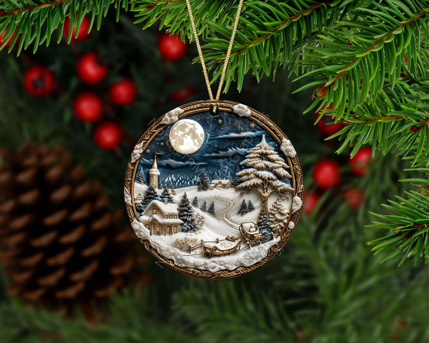 Moonlit Sleigh Ride Christmas Ornament