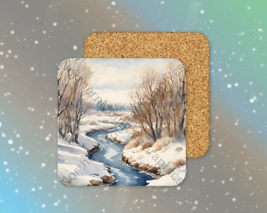 Frozen River Winter Square Coaster