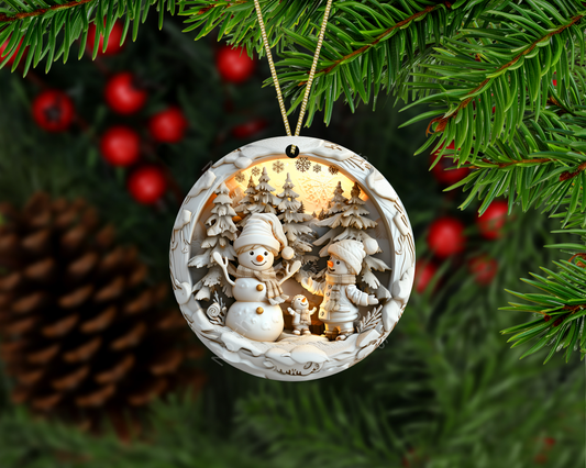 Family Snowman Scene Christmas Ornament