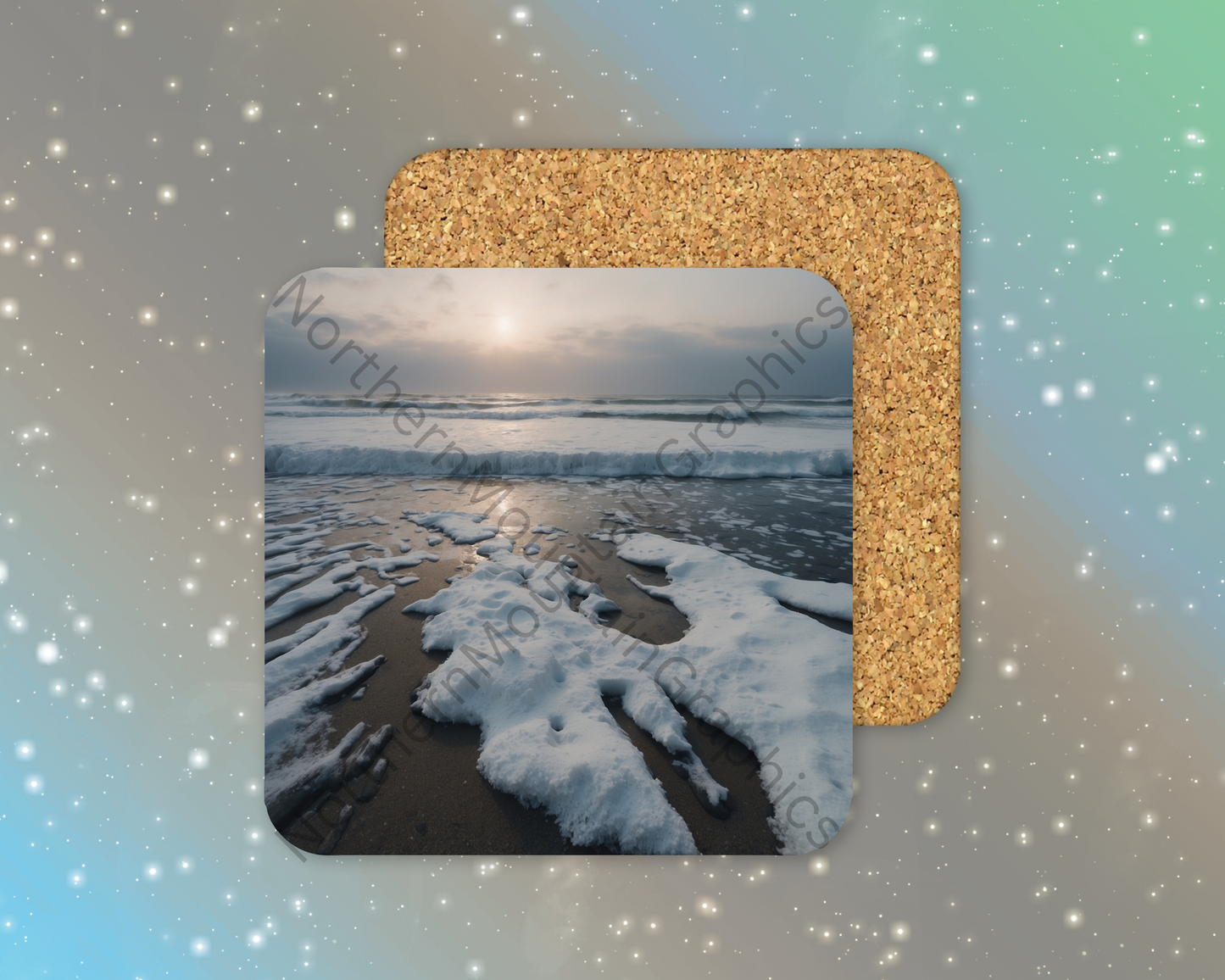 Snowy Winter Beach Sunset Winter Square Coaster