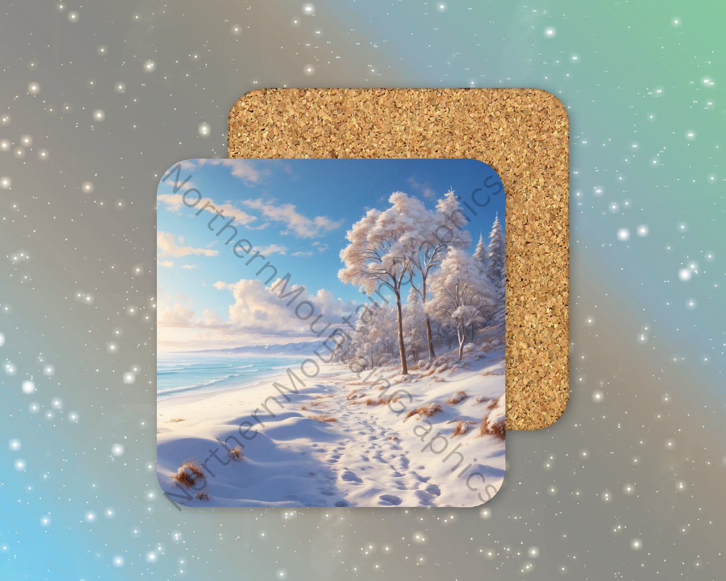 Snowy Beach Winter Path Winter Square Coaster