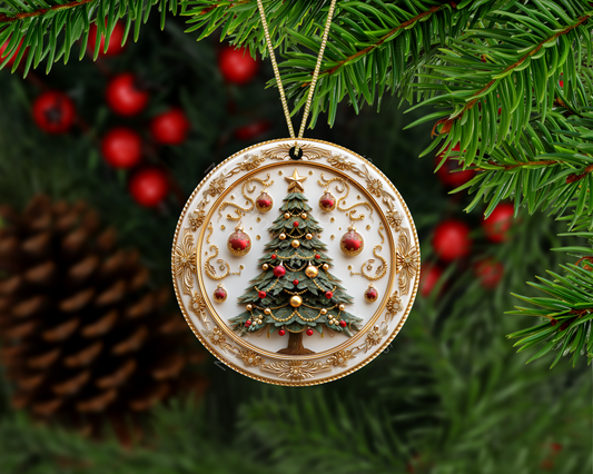 Gold and Red Christmas Tree Medallion Christmas Ornament