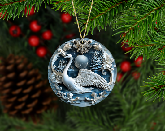 Elegant Winter Swan Christmas Ornament