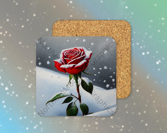 Snowfall with Rose Winter Square Coaster