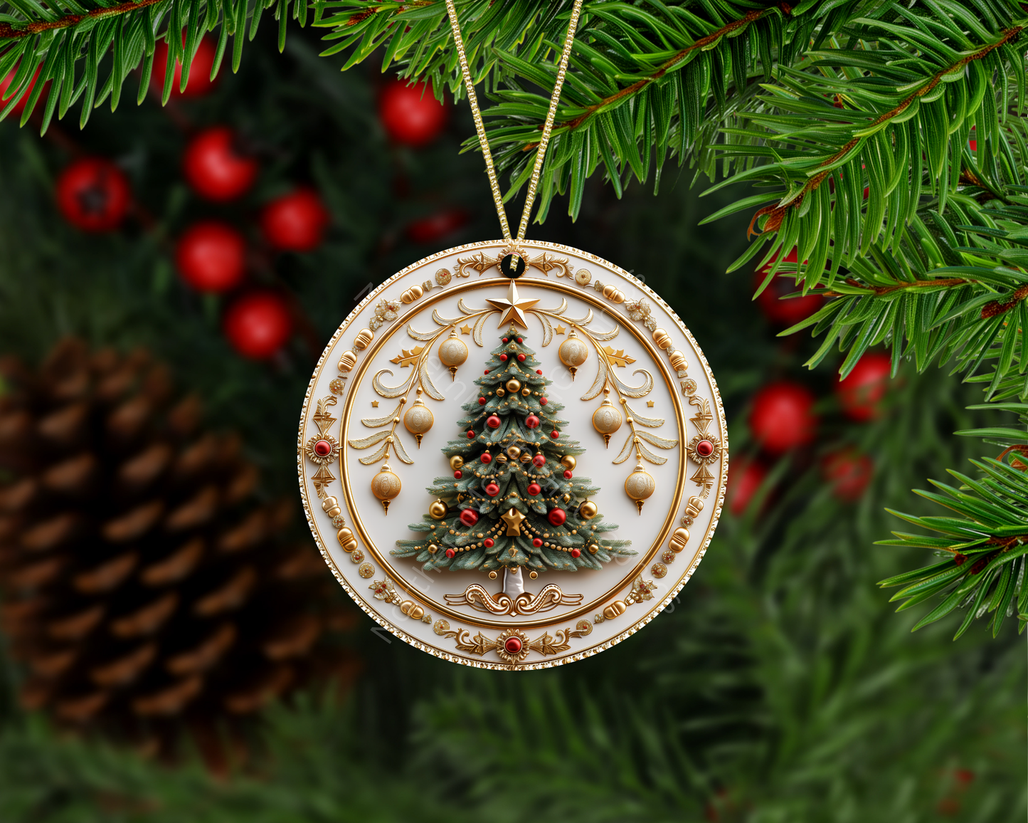 Opulent Christmas Tree Medallion Christmas Ornament