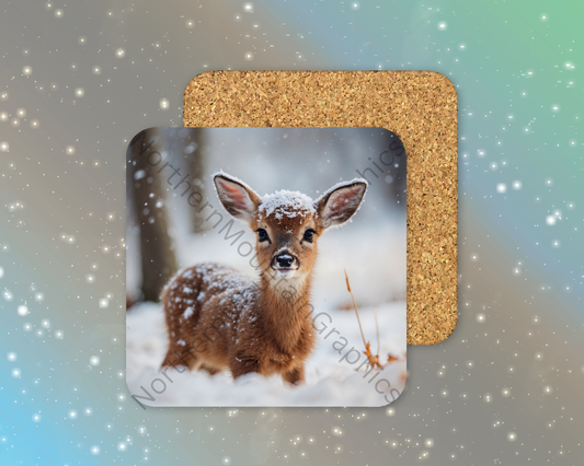 Baby Deer in Snow Winter Square Coaster