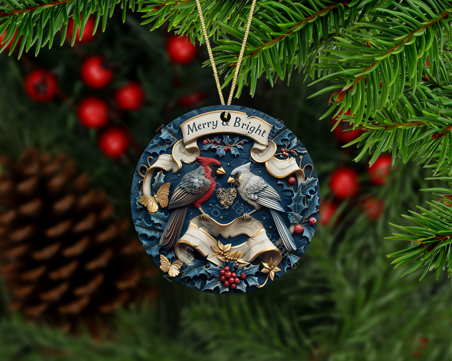 Merry & Bright Cardinal Pair Christmas Ornament
